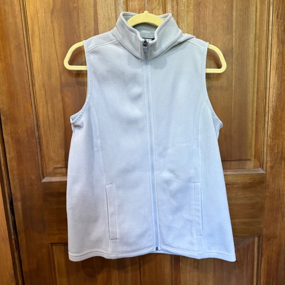 Lands' End Jackets & Blazers - Lands End Womens Light Gray Fleece Full Zip Vest Stand Collar Size M 10-12